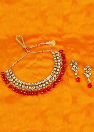 Red Kundan Studded Necklace Set