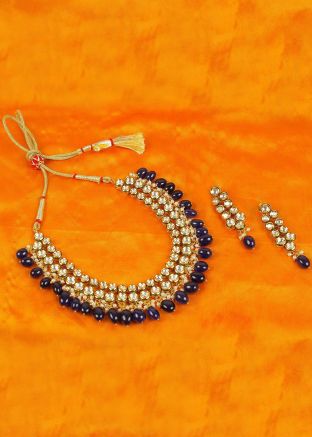 Blue Kundan Studded Necklace Set
