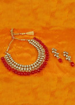 Red Kundan Work Necklace Set