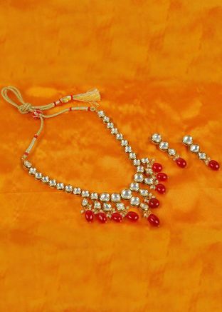 Red Studded Kundan Necklace Set