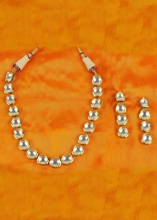 Kundan Work White Necklace Set