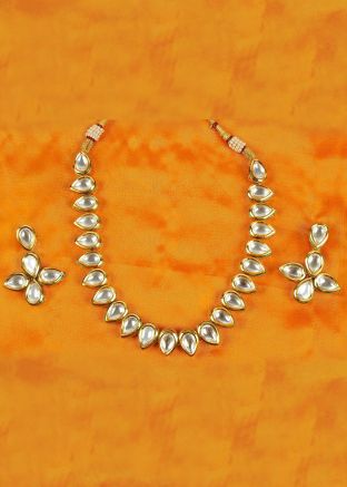 White Kundan Studded Necklace Set