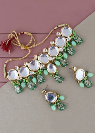Light Green Kundan Choker Necklace Set