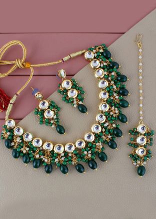 Dark Green Kundan Choker Necklace Set