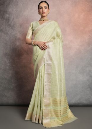Pastel Green Woven Work Tissue Saree 