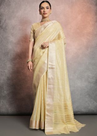 Pastel Yellow Woven Tissue Saree & Blouse