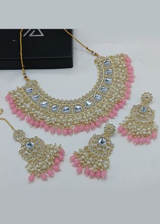 Pink Kundan Studded Necklace Set