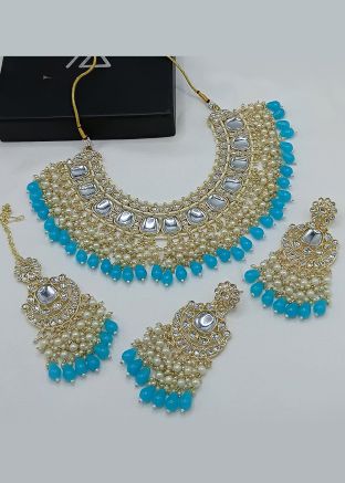 Blue Kundan Studded Necklace Set