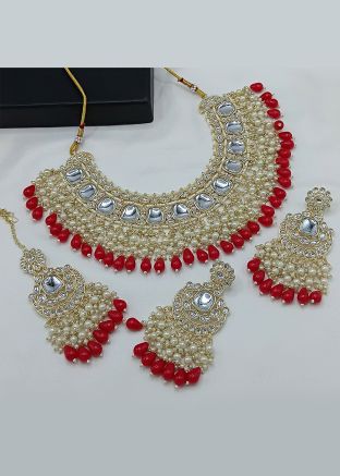 Kundan Studded Red Necklace Set