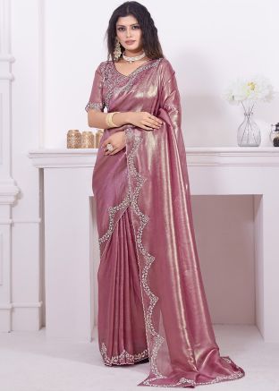 Old Rose Pink Embellished Border Saree