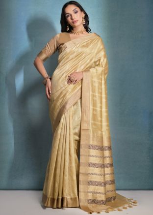 Cream Art Silk Zari Woven Saree