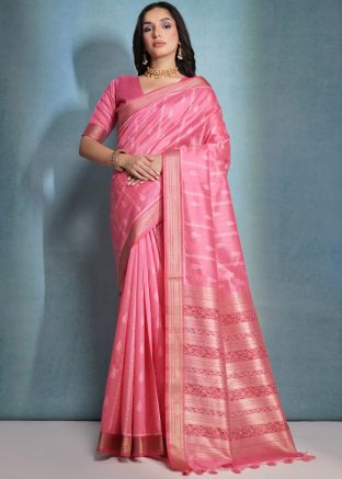 Pink Woven Work Art Silk Saree