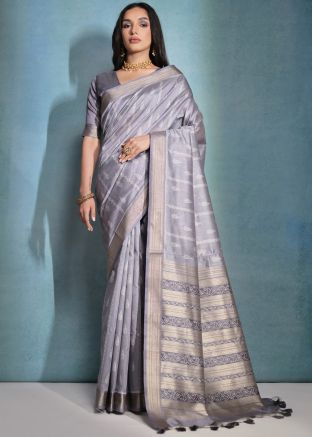 Grey Art Silk Woven Saree