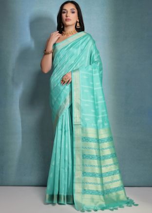 Light Sea Green Woven Saree In Art Silk