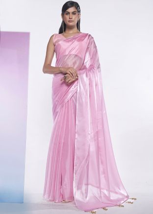 Pink Organza Saree & Blouse