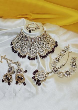 Maroon Meenakari Work Neckalce Set
