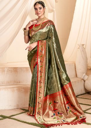Green Zari Woven Work Tissue Silk Saree