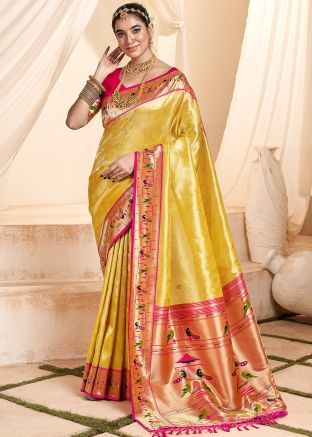 Yellow Zari Woven Work Tissue Silk Saree
