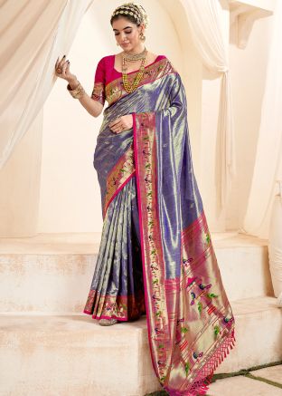 Purple Zari Woven Tissue Silk Saree & Blouse