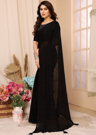 Black Stone Embellished Chiffon Saree