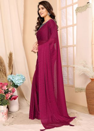 Pink Stone Work Chiffon Saree