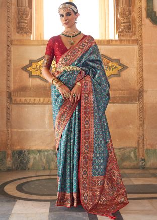 Blue Zari Woven Saree In Silk