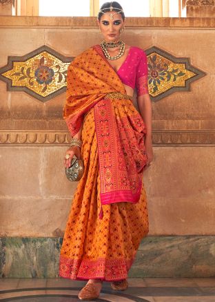 Yellow Zari Woven Saree In Silk