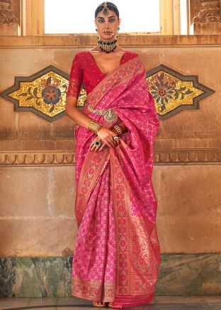 Pink Zari Woven Saree In Silk