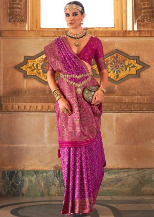 Purple Zari Woven Saree In Silk