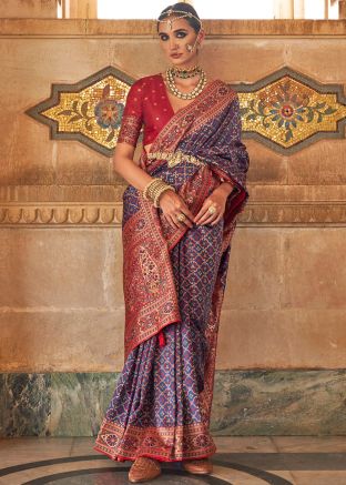 Blue Zari Woven Saree In Silk