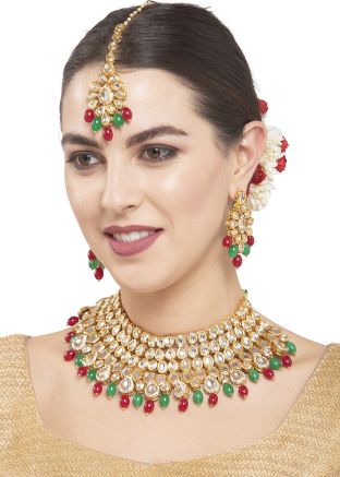 Multicolored Necklace Set In Kundan Work