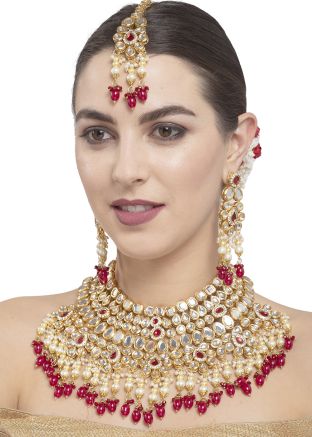 White & Red Bridal Necklace Set