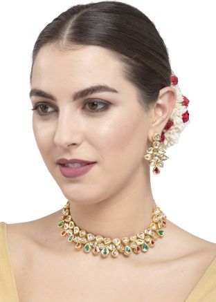 Multicolor Studded Kundan Choker Necklace Set