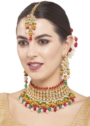 Multicolored Necklace Set In Stone Work