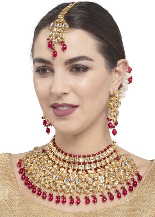 Red & Golden Studded Bridal Necklace Set
