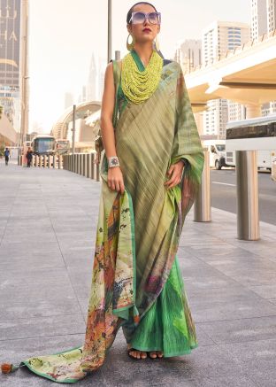 Digital Printed Satin Silk Saree In Multicolor