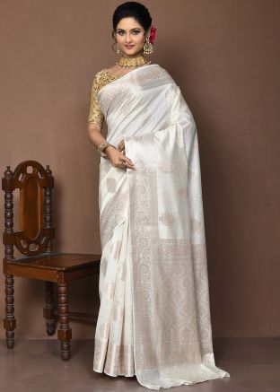 White Zari Woven Silk Saree