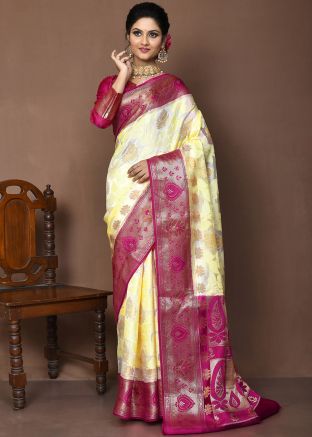 Cream Silk Zari Woven Saree