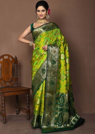 Light Green Zari Woven Saree & Blouse