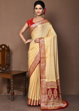 Beige Saree In Woven Work