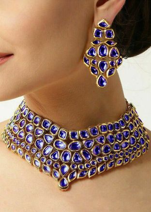 Blue Kundan Studded Necklace Set