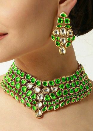Green Kundan Studded Necklace Set