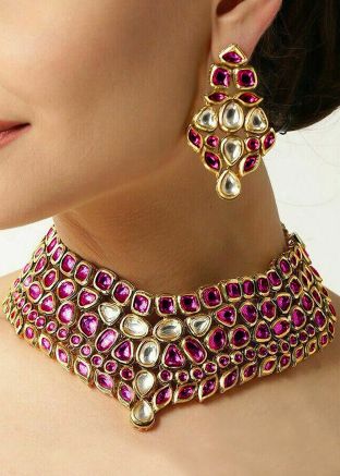 Purple Kundan Work Necklace Set
