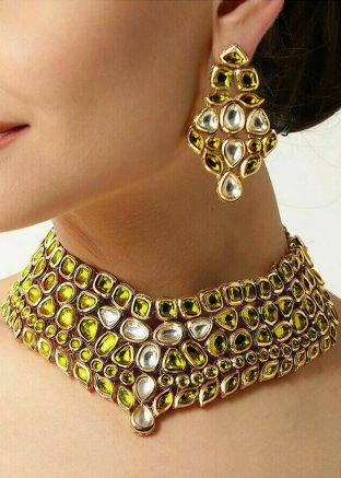 Yellow Kundan Studded Necklace Set