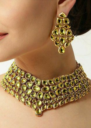 Yellow Kundan Studded Necklace Set