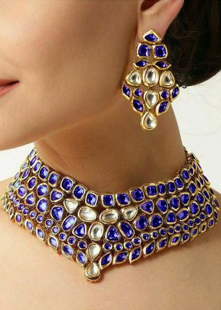 Blue Kundan Studded Necklace Set