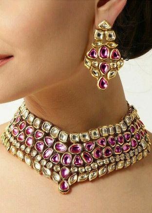 Purple & White Kundan Necklace Set