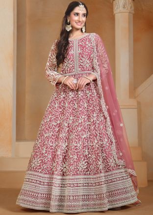 Pink Dori Embroidered Net Anarkali Suit