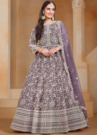 Purple Dori Embroidered Net Anarkali Suit