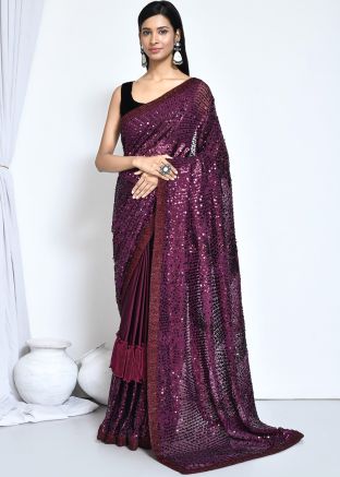 Purple Sequins Work Art Silk Saree